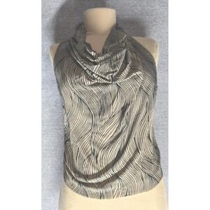 Misope Olive Green Abstract Wave Cowl Neck Halter Top Y2K Fairy Grunge Small